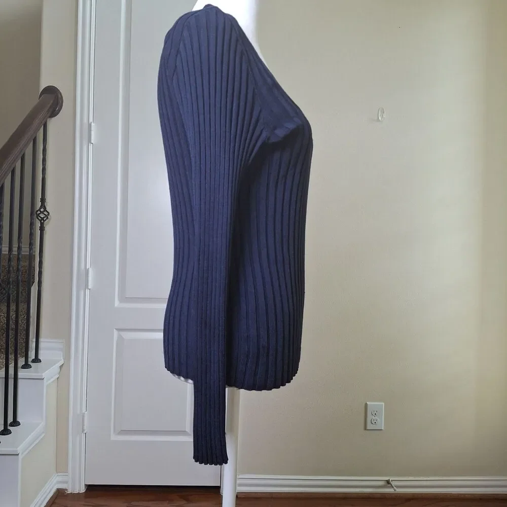 Veronica Beard Clara Ribbed Top Navy M Square Neck Dark Academia Preppy Coquette